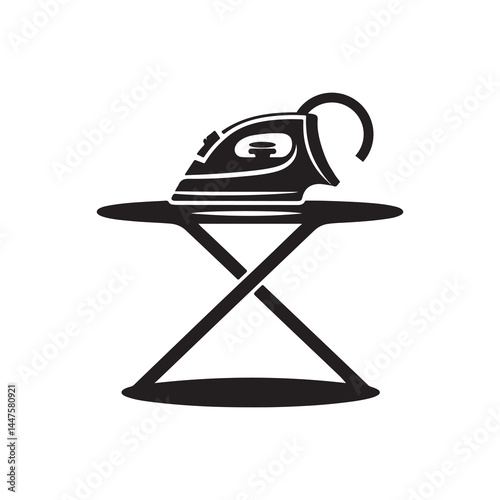 Ironing Board Silhouette Vector Illustration, Solid White Background.