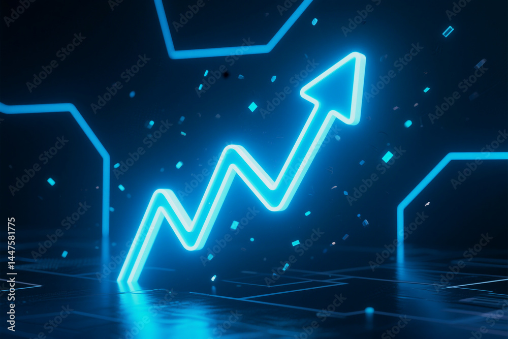 Futuristic Upward Trend Graph with Neon Blue Lines Futuristic Upward Trend Graph with Neon Blue Lines