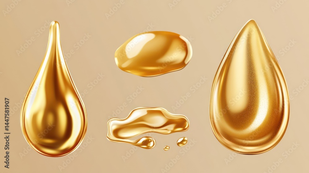 Golden liquid drops and spills in various shapes. Golden liquid drops and spills in various shapes.