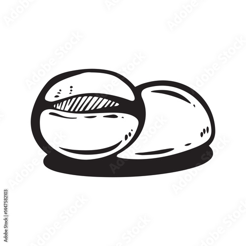 Single coffee beans minimalist illustration, black and white line art