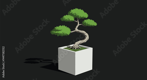 Minimalist Bonsai Tree in Geometric Planter