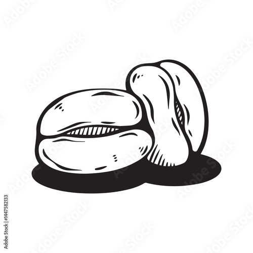 Single coffee beans minimalist illustration, black and white line art