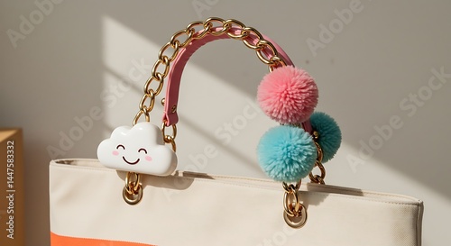 Adorable Pom Pom Bag Charm Cute Cloud  Fluffy Keychains
