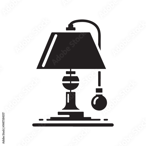 Lamp Silhouette Vector Illustration, Solid White Background.