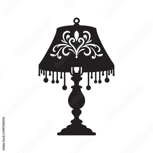 Lamp Silhouette Vector Illustration, Solid White Background.