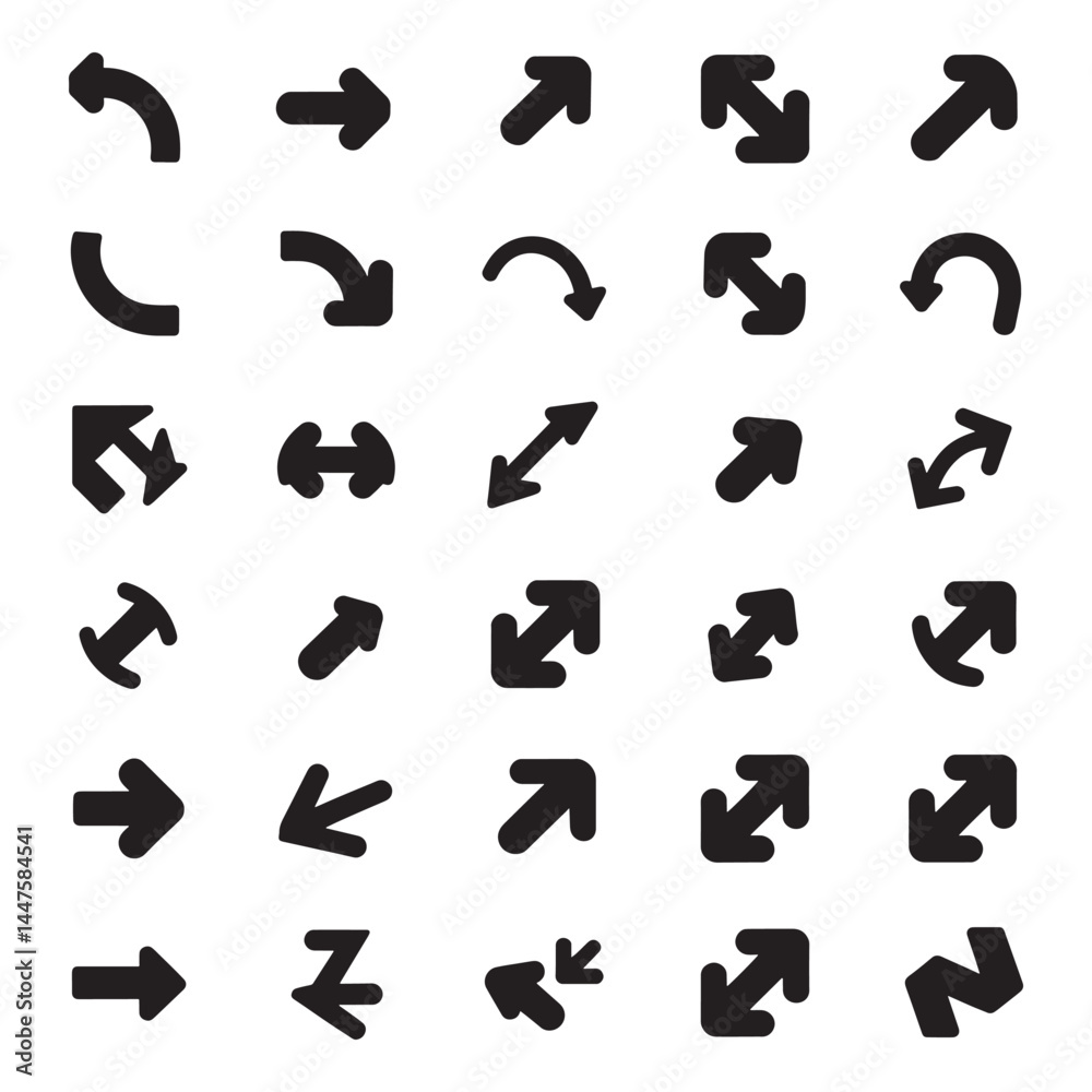 Arrows icon set vector, Arrow vector icon set in thin line style. Arrows icon set vector, Arrow vector icon set in thin line style.