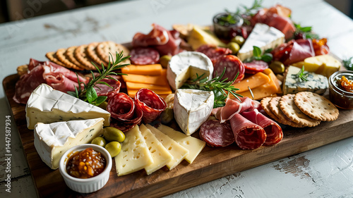Gourmet Cheese and Charcuterie Board with Crackers and Olives
