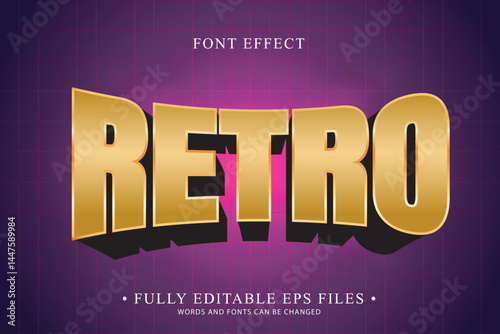Bold Retro 3D Text Effect in Gold Style – Editable EPS