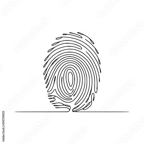 Abstract fingerprint design in minimalist black line art, vector continuous line. Individuality and uniqueness of each person