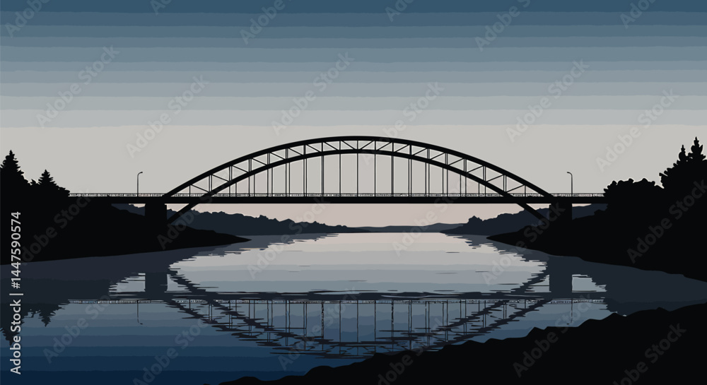 Fototapeta premium Minimalist Bridge Silhouette over Calm River