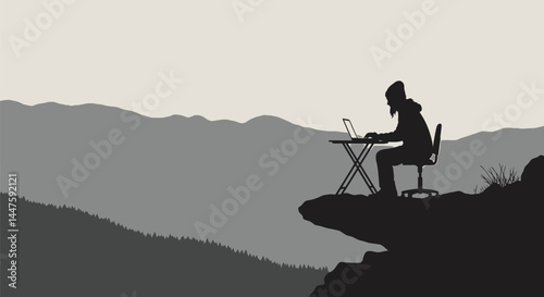 Digital Nomad Silhouette: Mountaintop Workspace