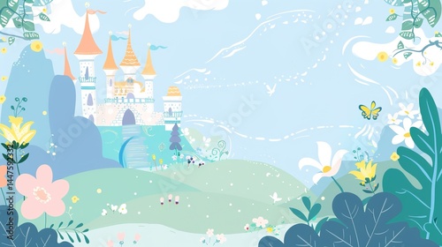 Light Blue Children's Illustration Fairy Tale Background: A Dreamy Canvas of Enchantment and Whimsy