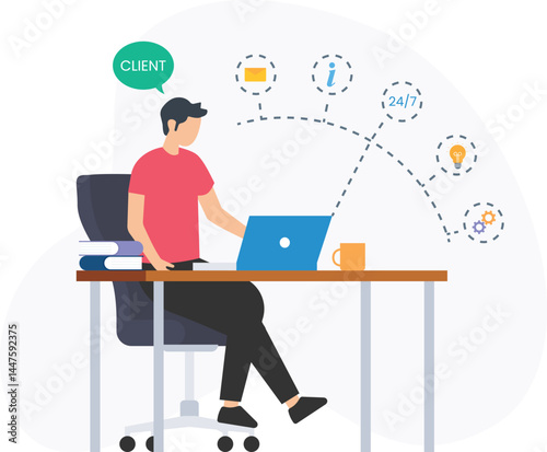 Freelancer working from home at laptop and managing client expectations, staying focused on project deadlines and delivering high-quality results, communicating regularly with clients to ensure alignm