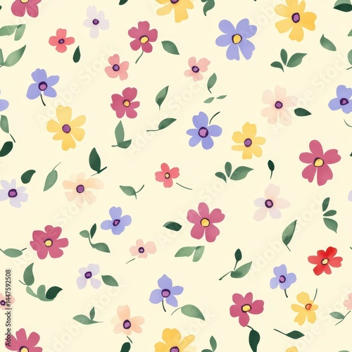 Wallpaper Mural Vibrant Floral Pattern with Colorful Flowers and Leaves on Light Background. Torontodigital.ca