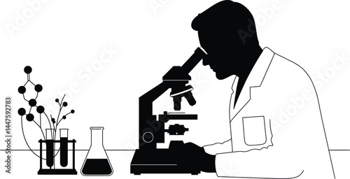 Scientist Microscope Silhouette Vector Art