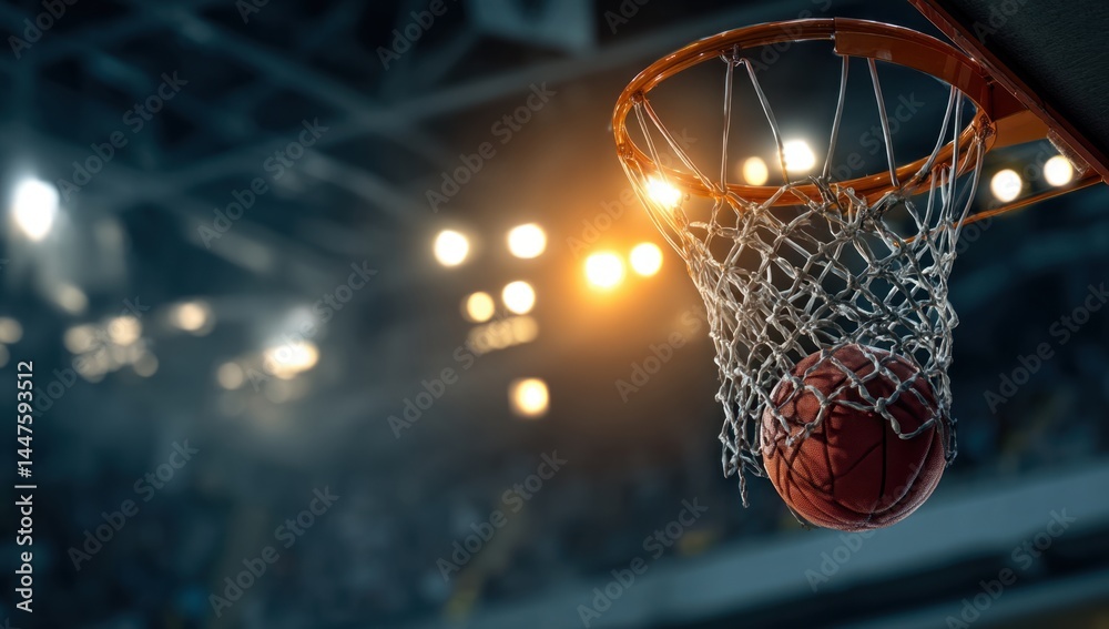 Basketball Swishes Through Net in Arena: Thrilling Game Moments Captured on Camera Basketball Swishes Through Net in Arena: Thrilling Game Moments Captured on Camera