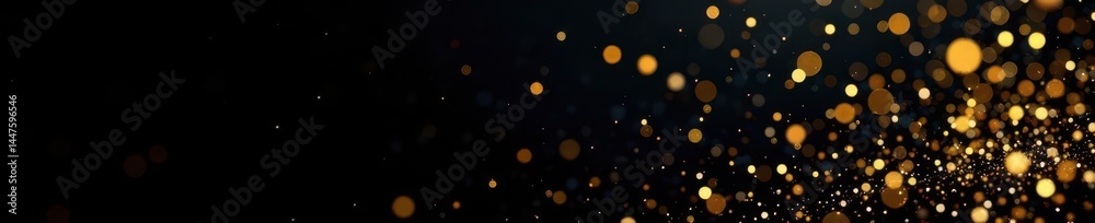 Obraz premium Black background, gold glitter, confetti, festive Christmas sparkle , confetti, effect, flyer