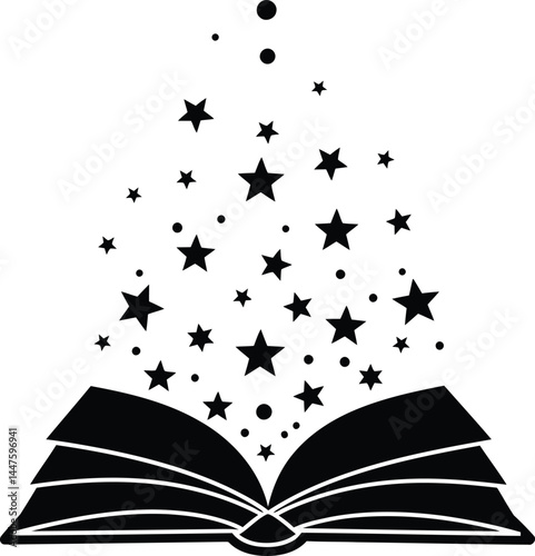 Open Book with Stars Silhouette