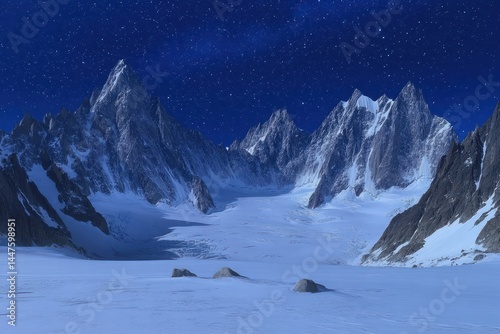 Snowy mountain range at night