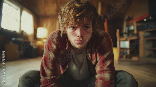 Wallpaper Mural young adult sitting in quiet room looking reflective Torontodigital.ca