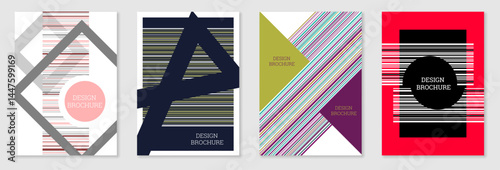 Set of cover design in Memphis style. Geometric design, abstract background. Fashionable bright cover, banner, poster, booklet. Creative colors.