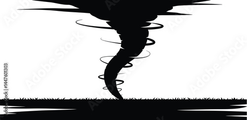 Tornado Silhouette, Black and White Vector Illustration