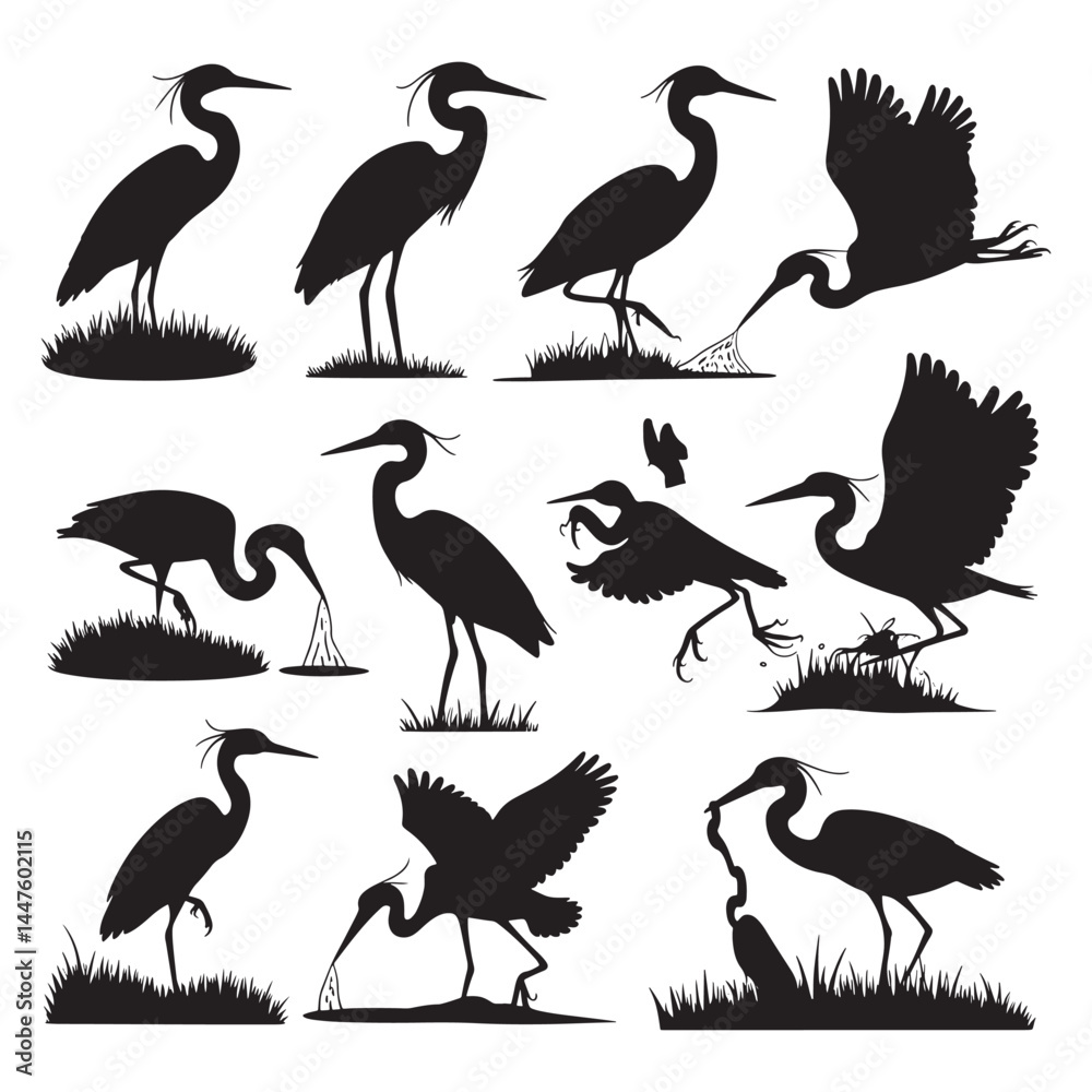 Fototapeta premium Flying birds silhouettes on white background. Vector illustration, 