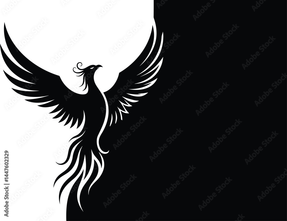 Obraz premium Phoenix Silhouette Rising from Flames