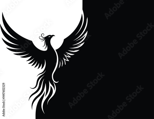 Phoenix Silhouette Rising from Flames
