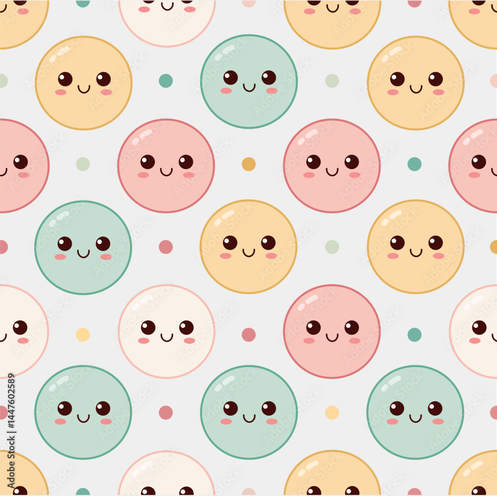 Cute Round Faces Pattern – Pastel Emoji Style Background Cute Round Faces Pattern – Pastel Emoji Style Background