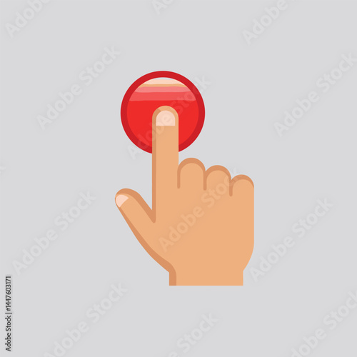 Hand pressing the red button. Flat design style