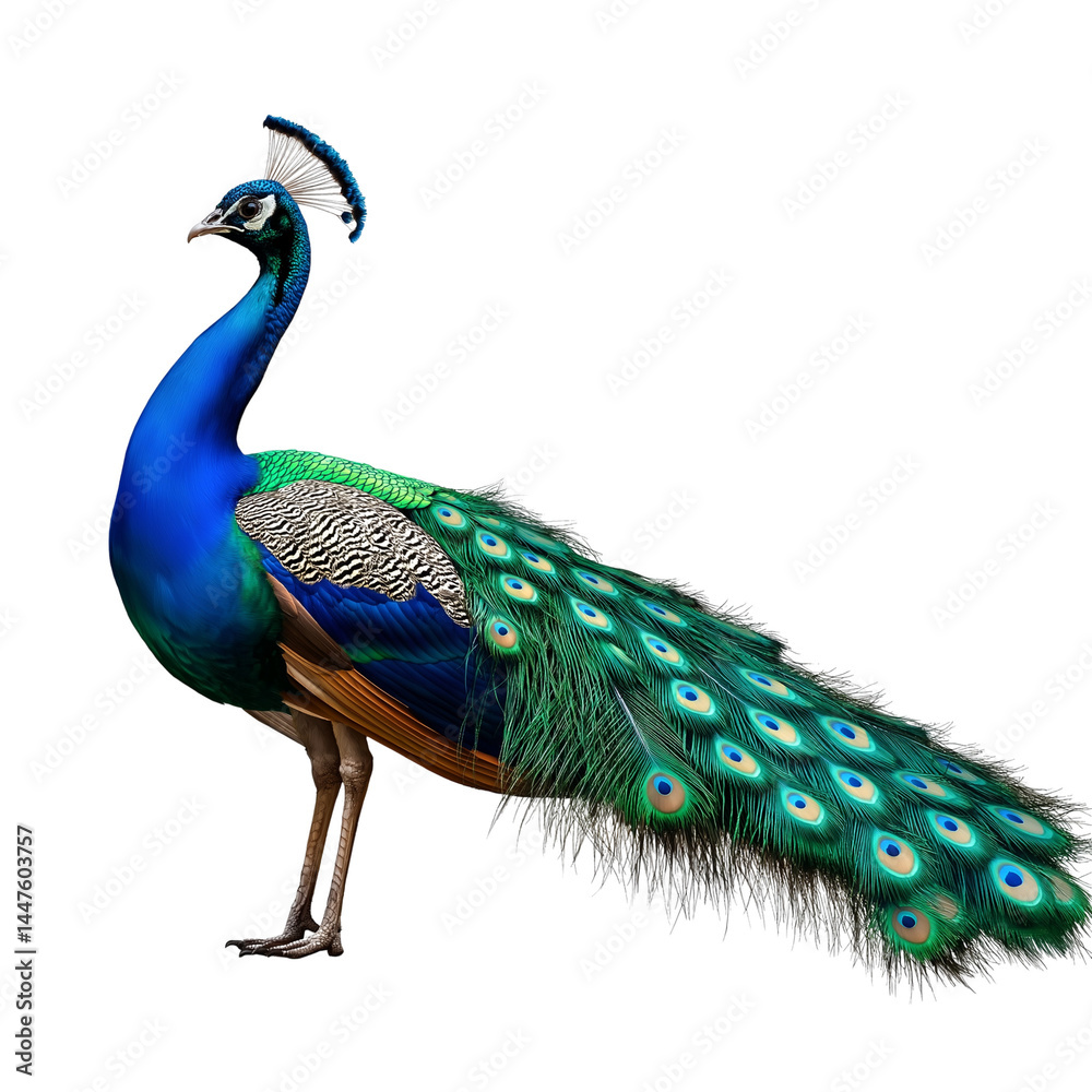 Fototapeta premium Majestic peacock displaying its vibrant plumage