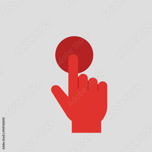Hand pressing the red button. Flat design style