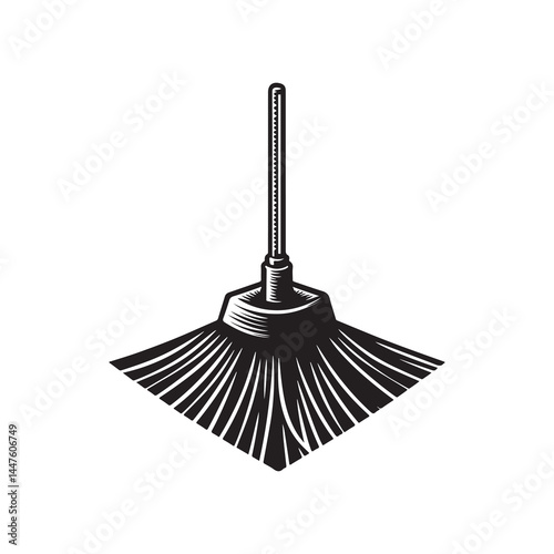 Mop Silhouette Vector Illustration, Solid White Background.