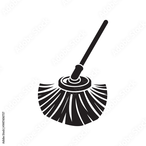 Mop Silhouette Vector Illustration, Solid White Background.