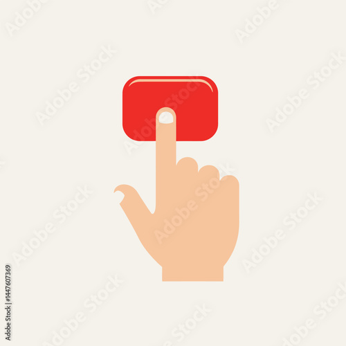 Hand pressing the red button. Flat design style
