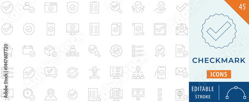 Checkmark icon collection set. Containing checklist,  check, approved, Checkbox, mailbox, and more. Editable stroke.