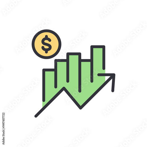 Finance chart colored icons, minimalist vector illustration ,simple transparent graphic element .Isolated on white background