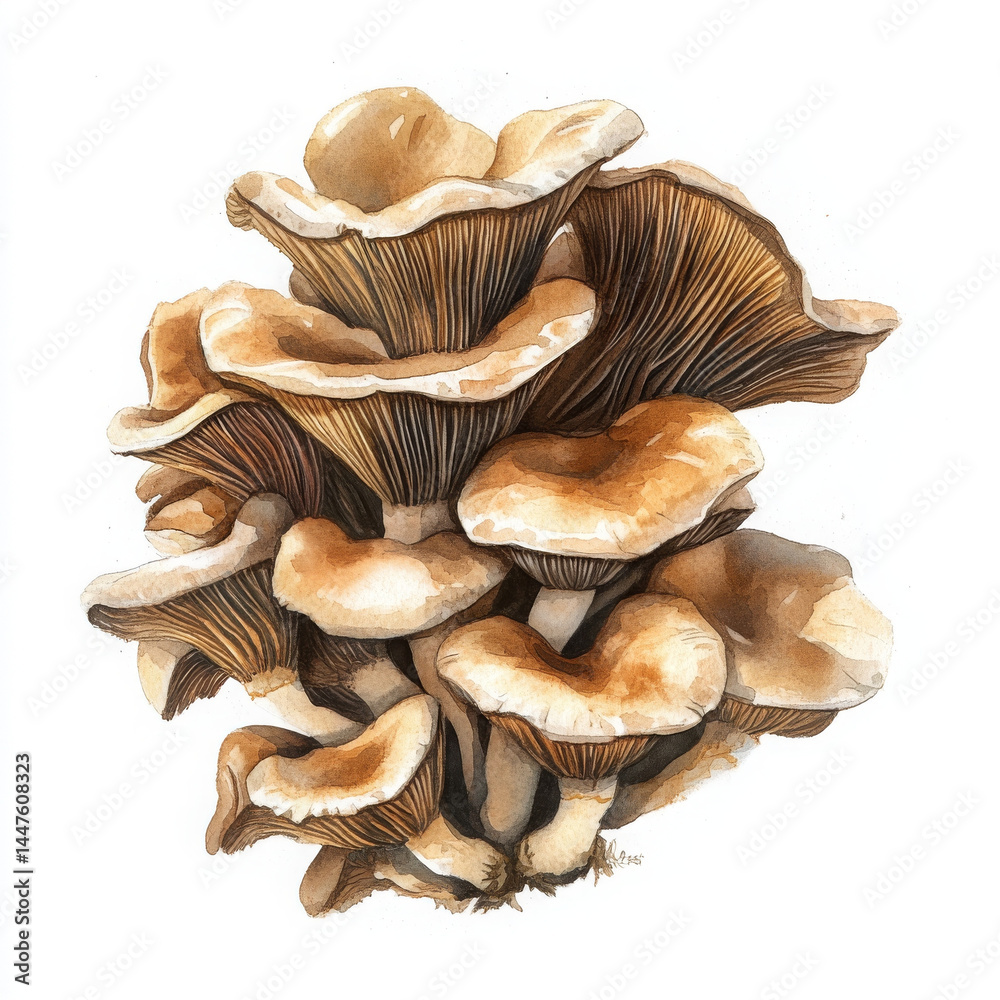 Realistic mushrooms gather, painted beautifully, feeling natural Realistic mushrooms gather, painted beautifully, feeling natural