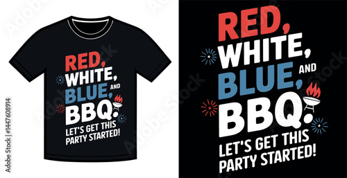 Red, White, Blue, and BBQ T-Shirt Design for a Patriotic Celebration