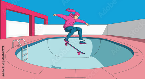 Skateboarding Pool Trick: Vector Art