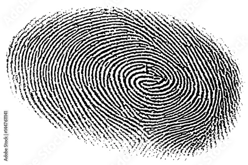 High detail black and white fingerprint clip art on transparent background in vector style