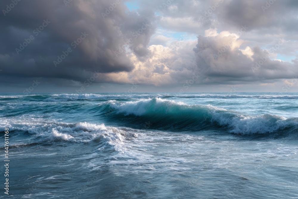 Fototapeta premium Ocean Wave Under Dramatic Cloudy Sky