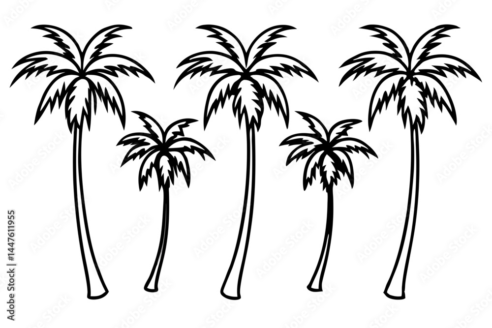 Naklejka premium Coastal Palm Tree Line Drawing