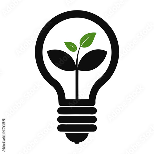 Green energy light bulb concept for renewable resources and sustainable innovation ideas and technology growth isolated on transparent background