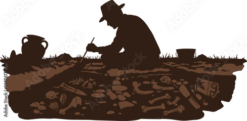 Archaeologist Excavating Artifacts Silhouette
