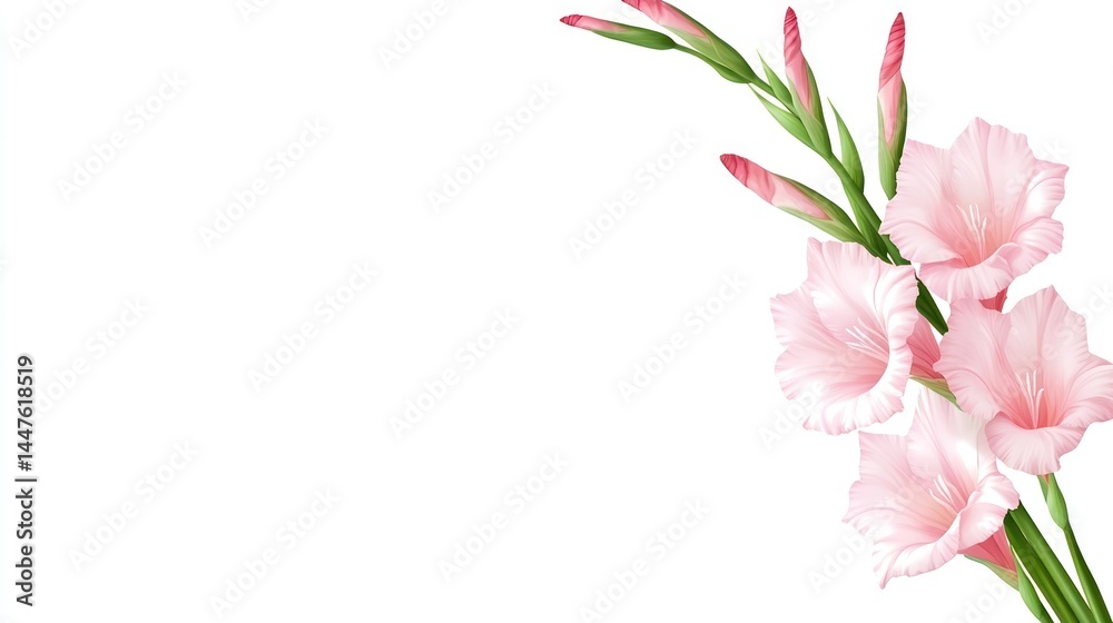 Fototapeta premium Elegant Pink Gladiolus Bouquet: A Delicate Floral Arrangement on White Background