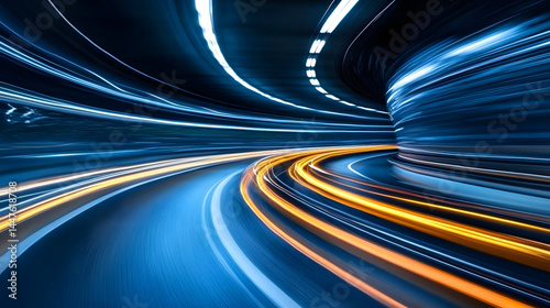 Speed Light Trails Tunnel, Night Drive