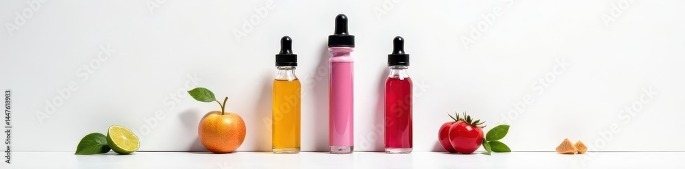 Sleek e-cigarette and vape juice bottles on white , vaping, bottle Sleek e-cigarette and vape juice bottles on white , vaping, bottle