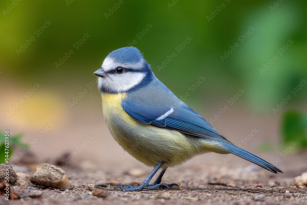 Obraz premium Blue Tit Bird on Ground
